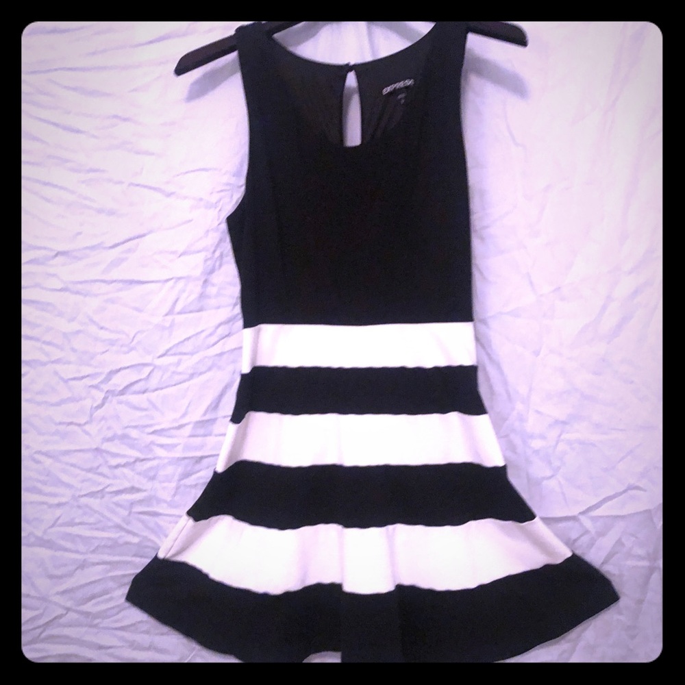 Express Striped Skater Dress Small